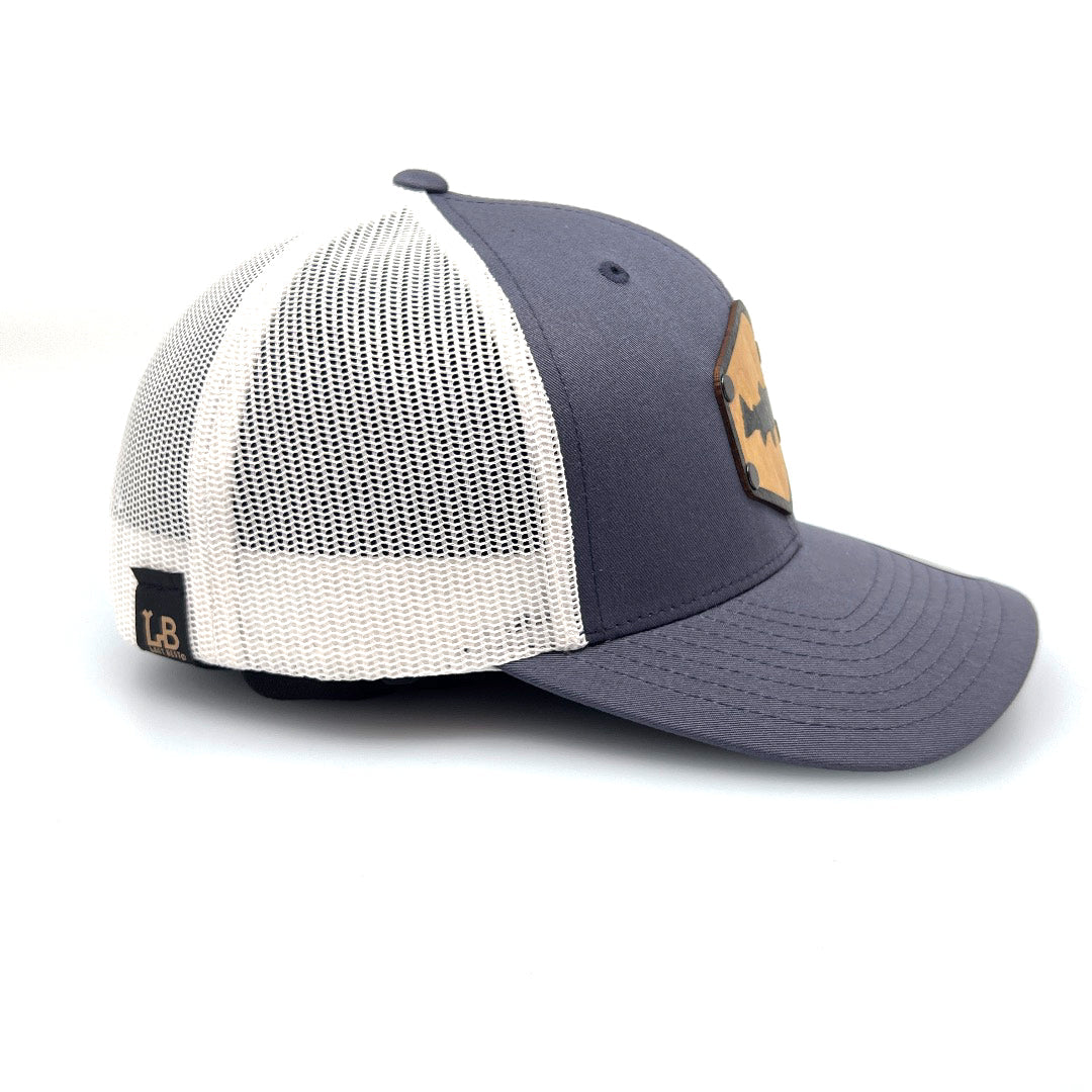 Steel Grey & White Mesh All Wood Patch Trout Silhouetted Trucker Hat – Last  Best Supply Co